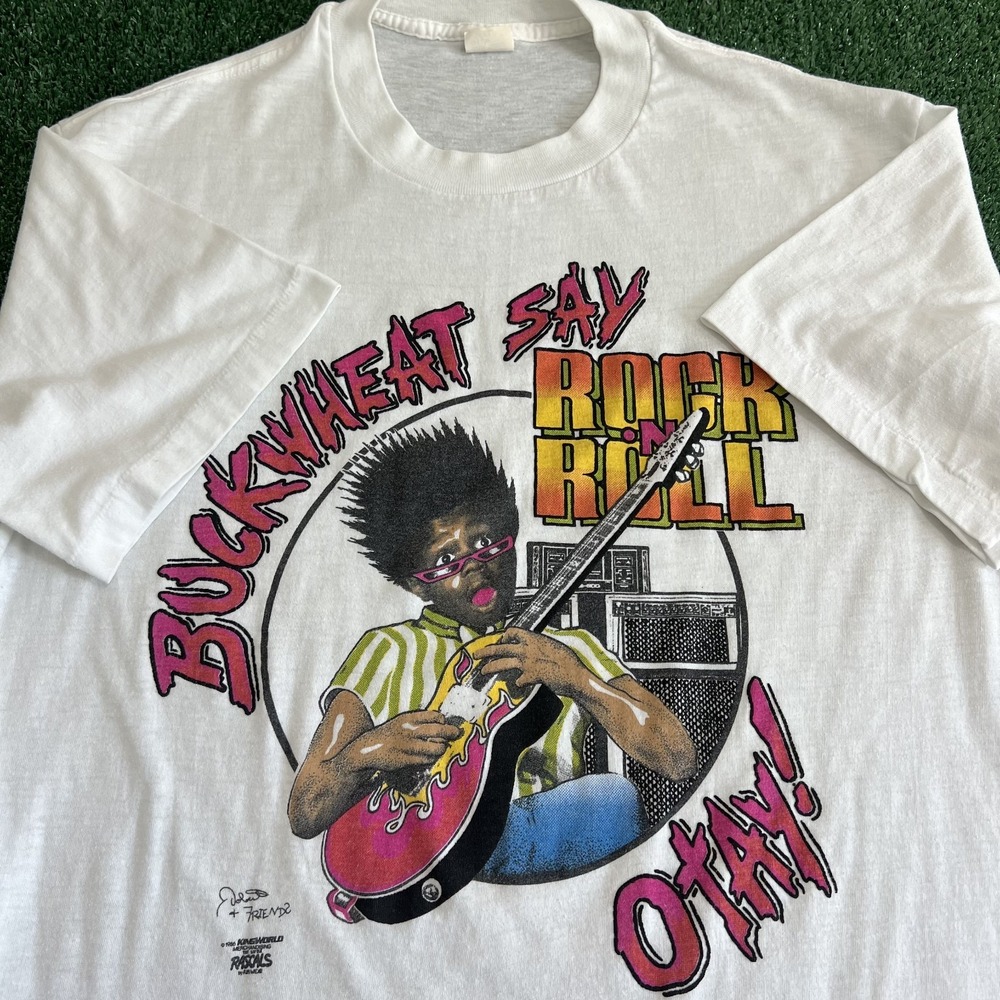 Vintage Buckwheat Rock N‎ Roll T-Shirt Mens Medium White Paper Thin 50/50 80s